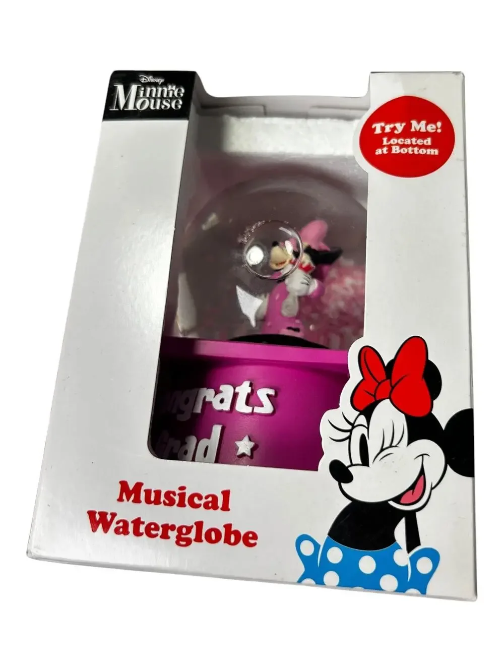 Disney Minnie Mouse Graduation Musical Water Globe Congrats Grad NEW in Box